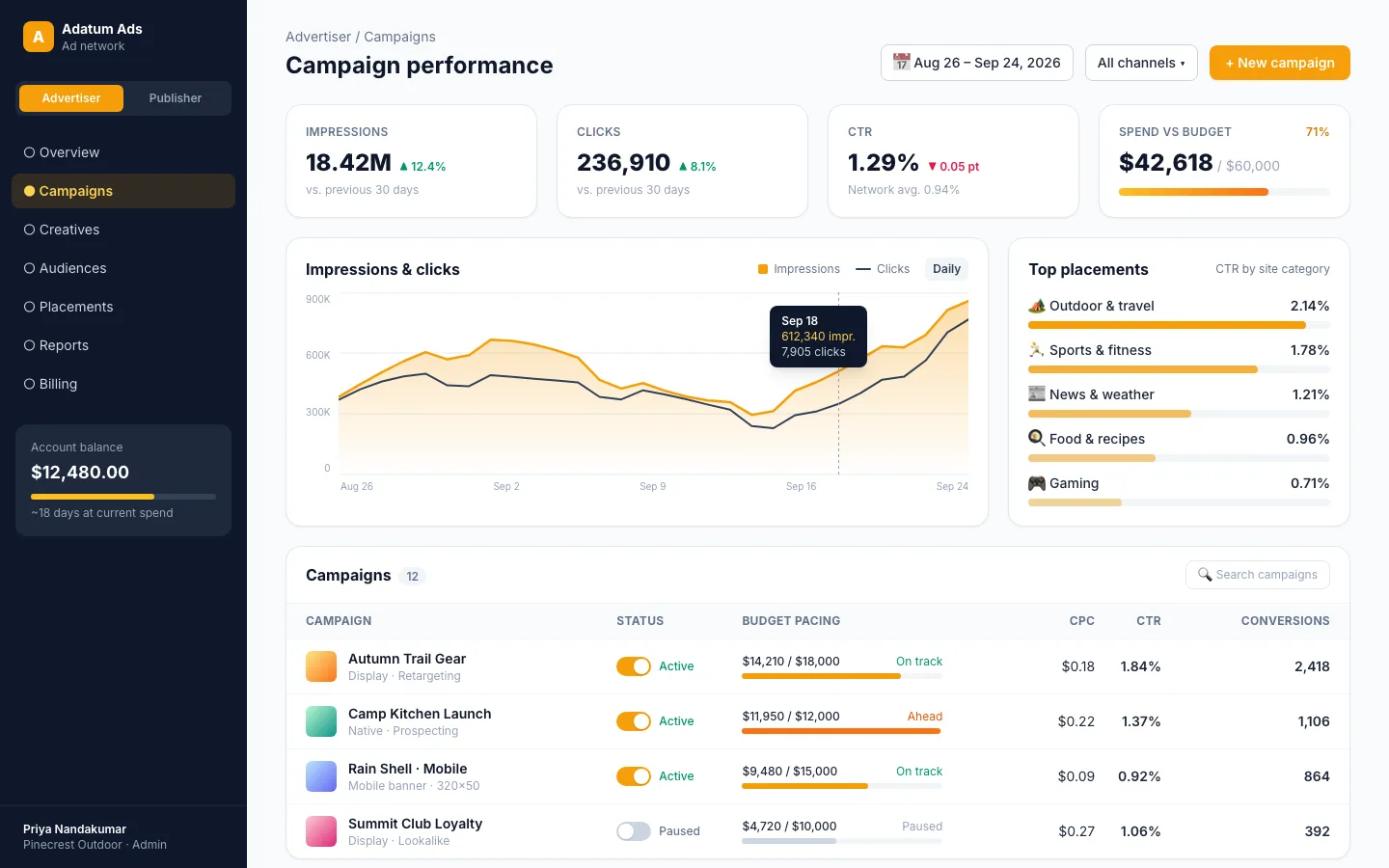 Advertiser campaigns dashboard