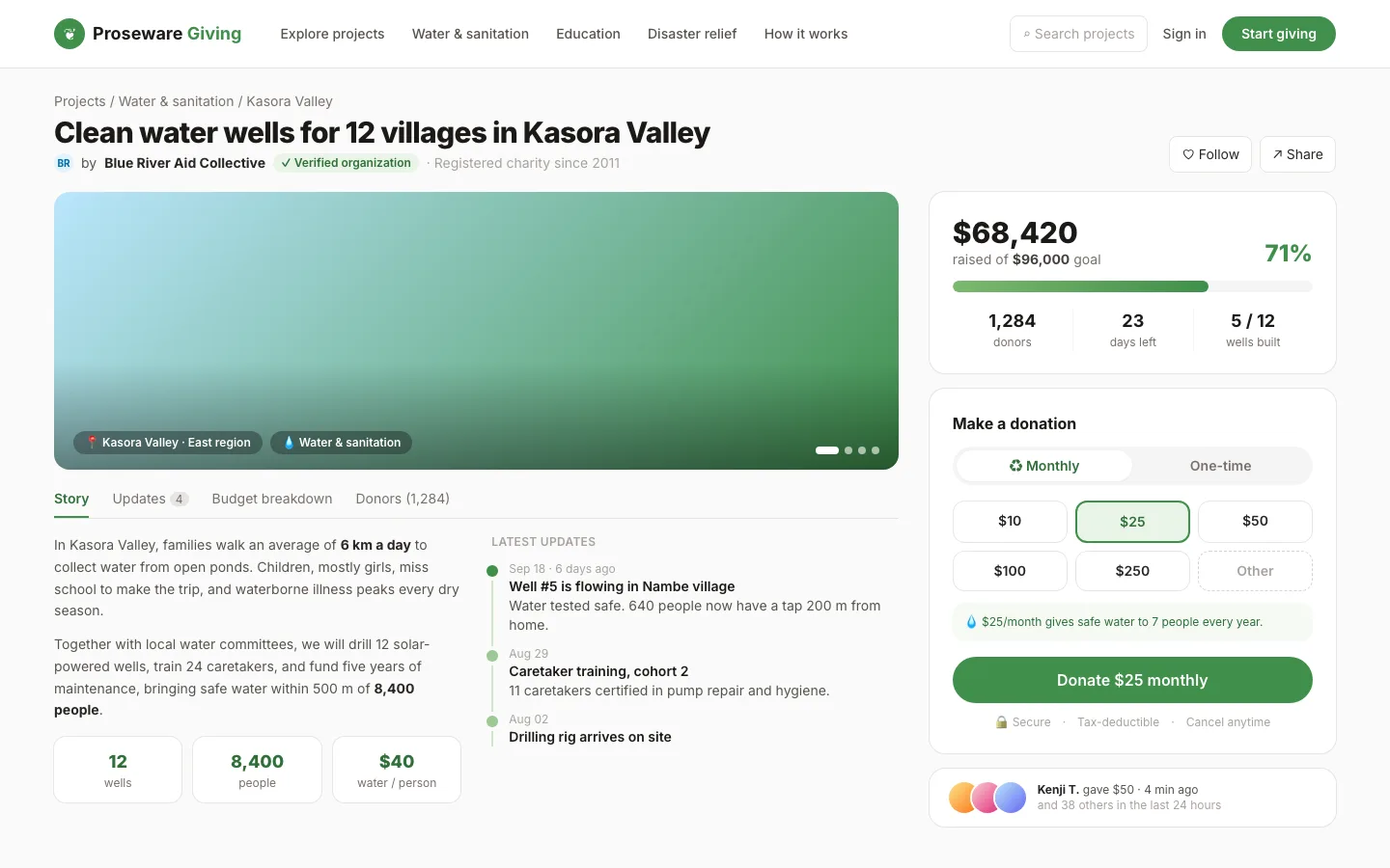 Charity project page