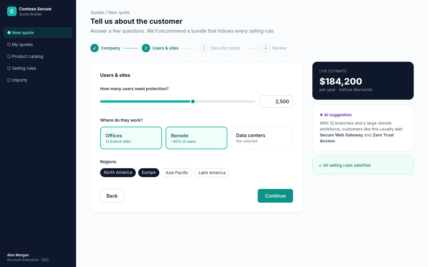 Guided questionnaire about customer needs